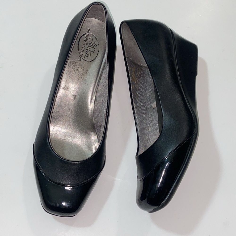 Life Stride Simply Comforts Glossy Black Square Toe Heels for Formal Wear Sz 10W